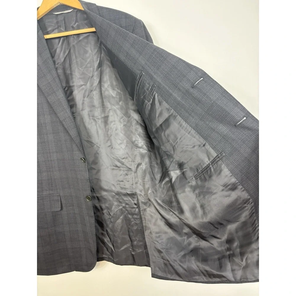Canali Impeccabile Blazer US‎ 44L 100% Wool Gray Plaid Italy Sport Coat